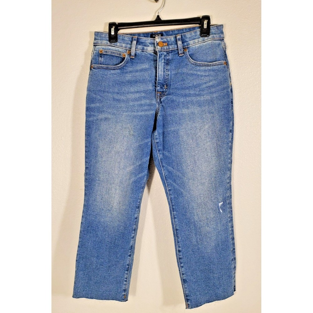 J Crew Curvey Essential Straight‎ Women's 27P Denim Blue Jeans Ankle Unhemmed S1